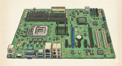 パソコンのマザーボードのイメージ図