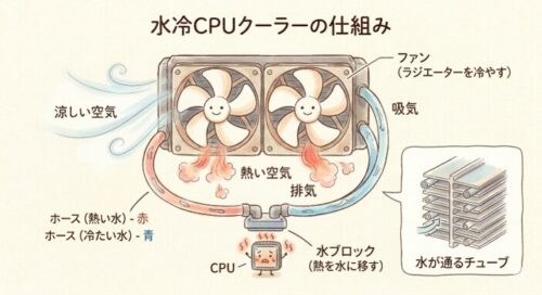 水冷式CPUクーラーの説明の図