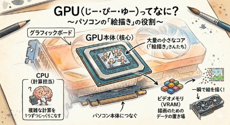 グラボのGPUについて説明したイメージ図
