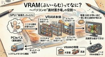 グラボのVRAMについて解説したイメージ図