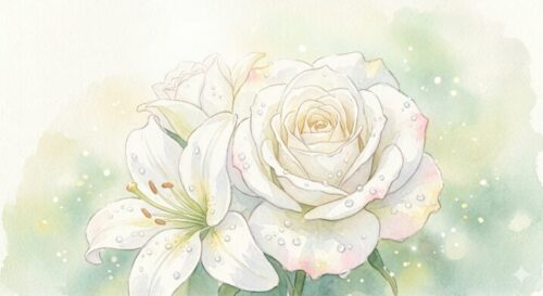 雨という試練を乗り越えて、また咲き誇った花。今回の一度苦境に立たされてもまた頑張るというイメージ図