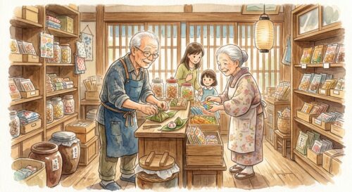 町の老舗で働く高齢者のイメージ画像