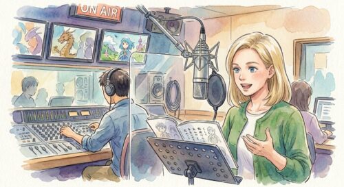 デンマーク人の女性が声優として収録しているところ