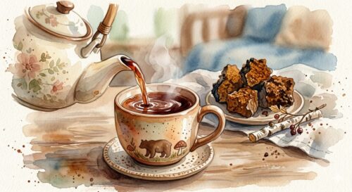 カバノアナタケ茶を淹れているところ
