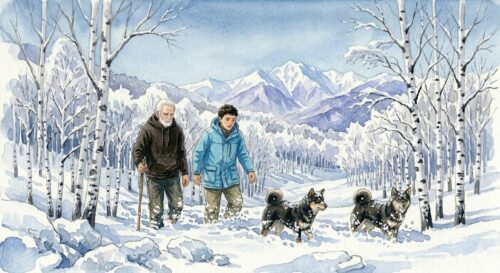 カバノアナタケを探し、雪山を探索しているところ