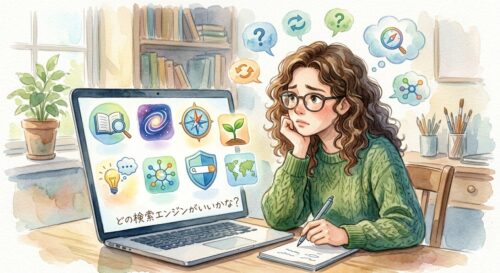 どの検索エンジンがいいか迷っている図