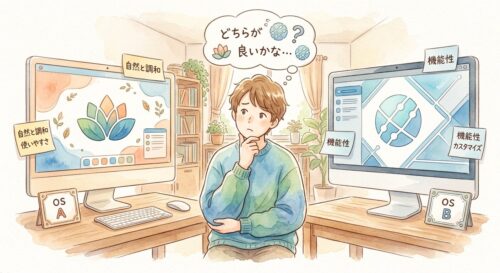 2種類のOSどちらがいいか迷っている画像