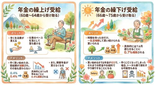 繰り上げ受給と繰り下げ受給の説明画像