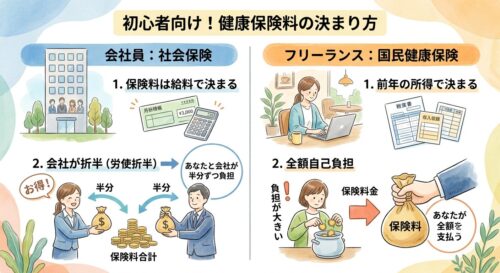会社員とフリーランスでの健康保険料の決まり方について