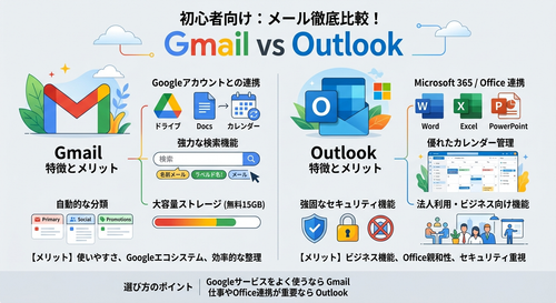 GmailとOutlookの違いについての説明