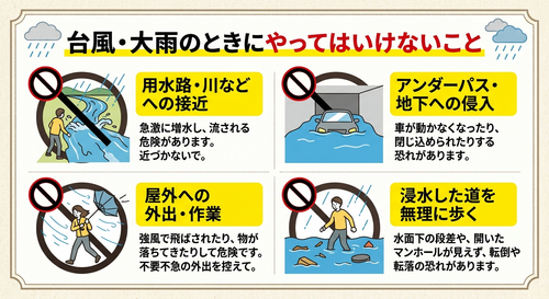 台風・大雨のときにやってはいけないことについて