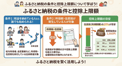 ふるさと納税の条件と控除の上限について